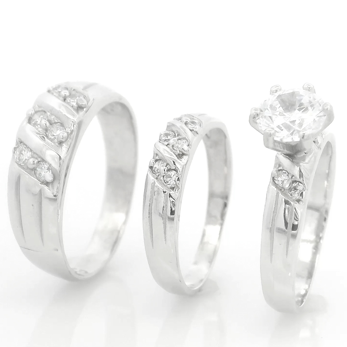 Trío Anillos de matrimonio en oro blanco 10k #2048